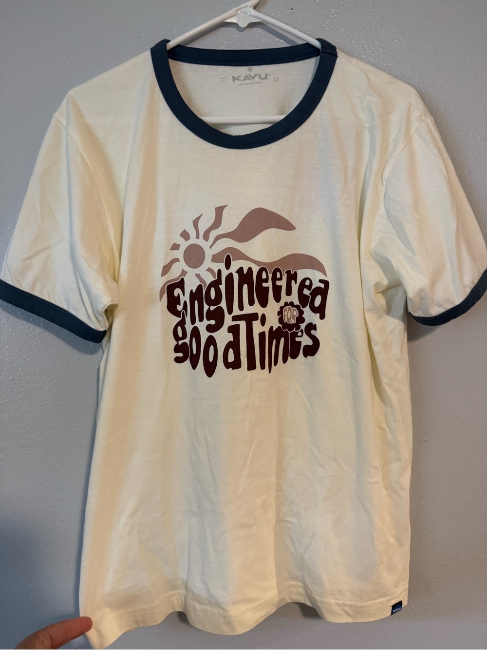 NWT Kavu ‘Engineered Good Times' Cream Ringer Tee
